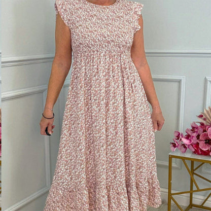 🎉🛍️Heißer Verkauf 60% Rabatt💃Elegantes Blumenkleid mit hoher Taille und Rüschen-Cap-Ärmeln
